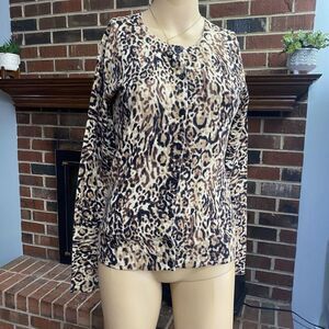 Merona Brown Tan Cheetah Print TunicTop Long Sleeve Shirt Blazer Buttons Size XS
